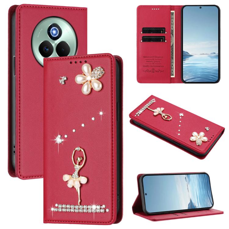 Ballet Girl Diamond Studded RFID Vegan Leather Phone Case, For Realme C71 4G Global, For Realme GT 7 5G Global, For Realme V70 5G / C75 5G, For Realme Narzo 80 Pro / 14 Pro 5G India, For Realme C75 4G Global / P3x 5G, For Realme Narzo 80x              ...