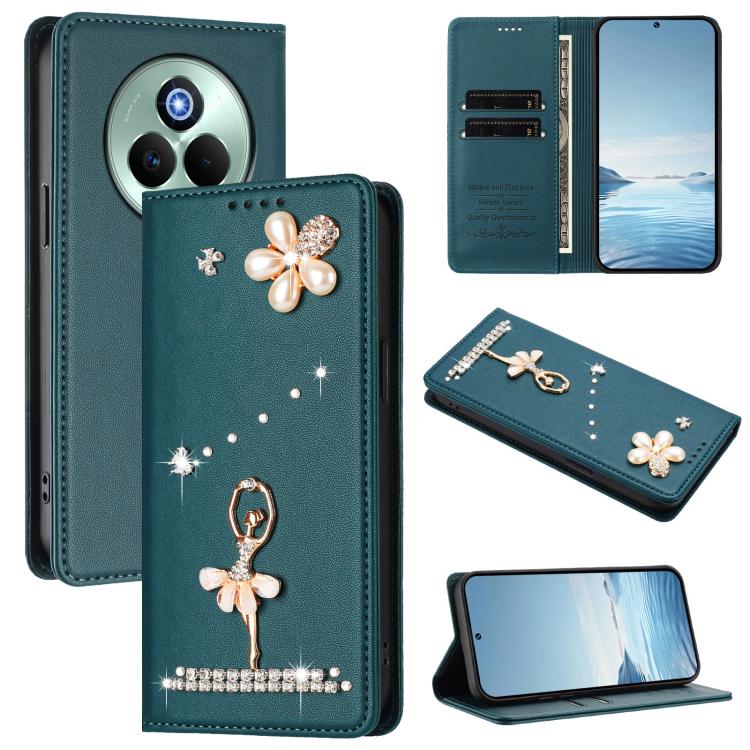 Ballet Girl Diamond Studded RFID Vegan Leather Phone Case, For Realme C71 4G Global, For Realme GT 7 5G Global, For Realme V70 5G / C75 5G, For Realme Narzo 80 Pro / 14 Pro 5G India, For Realme C75 4G Global / P3x 5G, For Realme Narzo 80x              ...