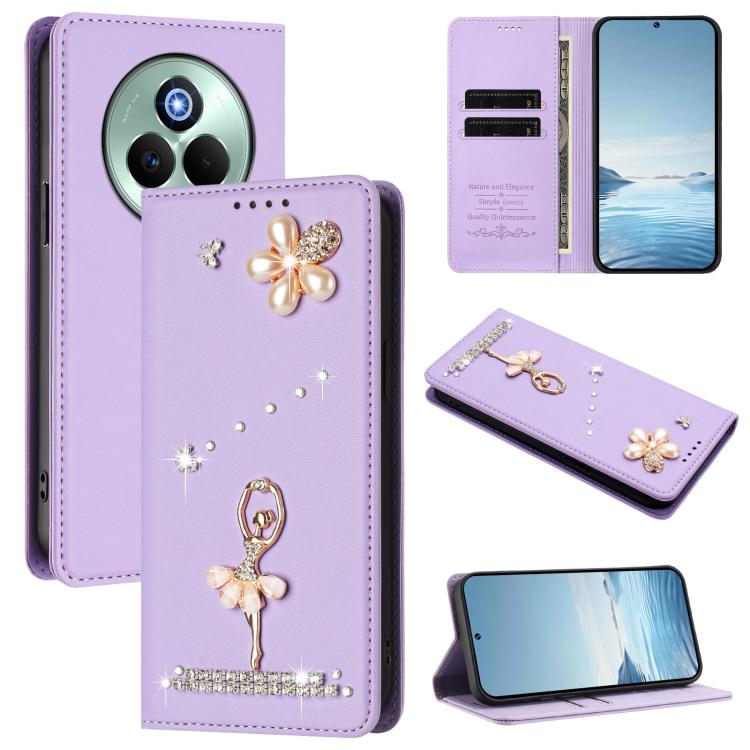 Ballet Girl Diamond Studded RFID Vegan Leather Phone Case, For Realme C71 4G Global, For Realme GT 7 5G Global, For Realme V70 5G / C75 5G, For Realme Narzo 80 Pro / 14 Pro 5G India, For Realme C75 4G Global / P3x 5G, For Realme Narzo 80x              ...