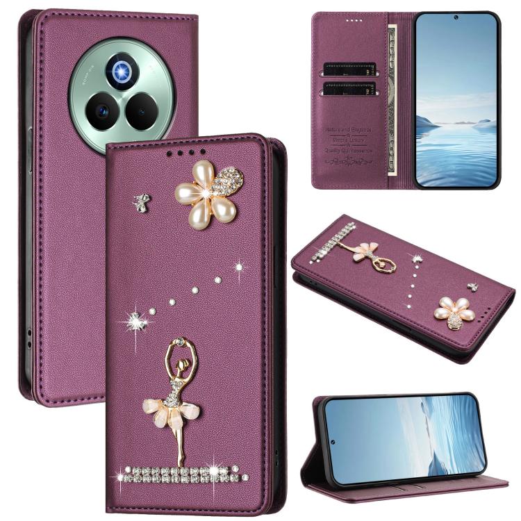 Ballet Girl Diamond Studded RFID Vegan Leather Phone Case, For Realme C71 4G Global, For Realme GT 7 5G Global, For Realme V70 5G / C75 5G, For Realme Narzo 80 Pro / 14 Pro 5G India, For Realme C75 4G Global / P3x 5G, For Realme Narzo 80x              ...