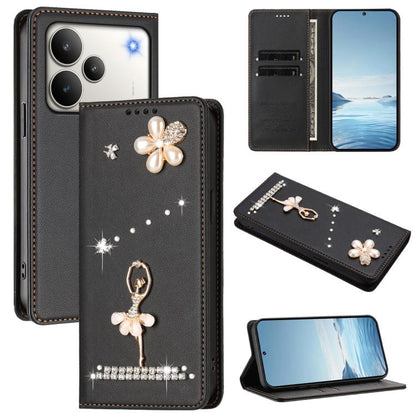Ballet Girl Diamond Studded RFID Vegan Leather Phone Case, For Realme 16 Pro+ 5G Global, For Realme 16 Pro 5G Global, For Realme GT 8 Pro Global, For Realme P4x 5G, For Realme C71 4G India / Note 70 4G, For Realme C85 / 15x, For Realme C85 Pro 4G      ...