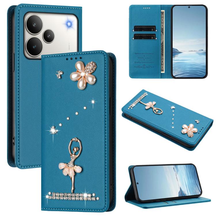 Ballet Girl Diamond Studded RFID Vegan Leather Phone Case, For Realme 16 Pro+ 5G Global, For Realme 16 Pro 5G Global, For Realme GT 8 Pro Global, For Realme P4x 5G, For Realme C71 4G India / Note 70 4G, For Realme C85 / 15x, For Realme C85 Pro 4G      ...