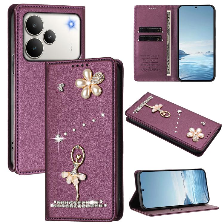 Ballet Girl Diamond Studded RFID Vegan Leather Phone Case, For Realme 16 Pro+ 5G Global, For Realme 16 Pro 5G Global, For Realme GT 8 Pro Global, For Realme P4x 5G, For Realme C71 4G India / Note 70 4G, For Realme C85 / 15x, For Realme C85 Pro 4G      ...