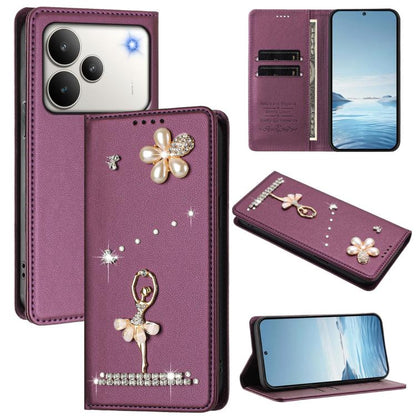Ballet Girl Diamond Studded RFID Vegan Leather Phone Case, For Realme 16 Pro+ 5G Global, For Realme 16 Pro 5G Global, For Realme GT 8 Pro Global, For Realme P4x 5G, For Realme C71 4G India / Note 70 4G, For Realme C85 / 15x, For Realme C85 Pro 4G      ...
