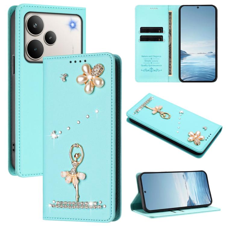 Ballet Girl Diamond Studded RFID Vegan Leather Phone Case, For Realme 16 Pro+ 5G Global, For Realme 16 Pro 5G Global, For Realme GT 8 Pro Global, For Realme P4x 5G, For Realme C71 4G India / Note 70 4G, For Realme C85 / 15x, For Realme C85 Pro 4G      ...