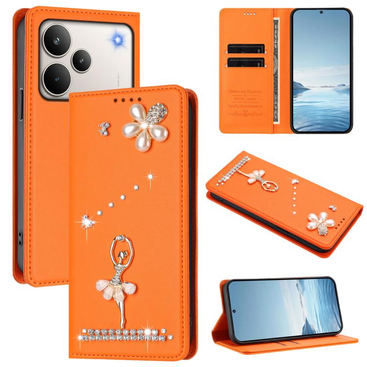 Ballet Girl Diamond Studded RFID Vegan Leather Phone Case, For Realme 16 Pro+ 5G Global, For Realme 16 Pro 5G Global, For Realme GT 8 Pro Global, For Realme P4x 5G, For Realme C71 4G India / Note 70 4G, For Realme C85 / 15x, For Realme C85 Pro 4G      ...