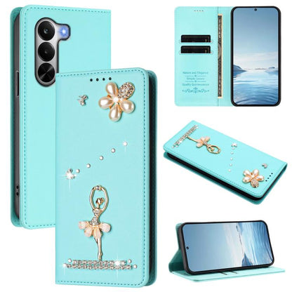 Ballet Girl Diamond Studded RFID Vegan Leather Phone Case, For Realme 16 Pro+ 5G Global, For Realme 16 Pro 5G Global, For Realme GT 8 Pro Global, For Realme P4x 5G, For Realme C71 4G India / Note 70 4G, For Realme C85 / 15x, For Realme C85 Pro 4G      ...