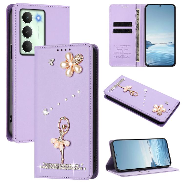 Ballet Girl Diamond Studded RFID Vegan Leather Phone Case, For Realme C71 4G Global, For Realme GT 7 5G Global, For Realme V70 5G / C75 5G, For Realme Narzo 80 Pro / 14 Pro 5G India, For Realme C75 4G Global / P3x 5G, For Realme Narzo 80x              ...