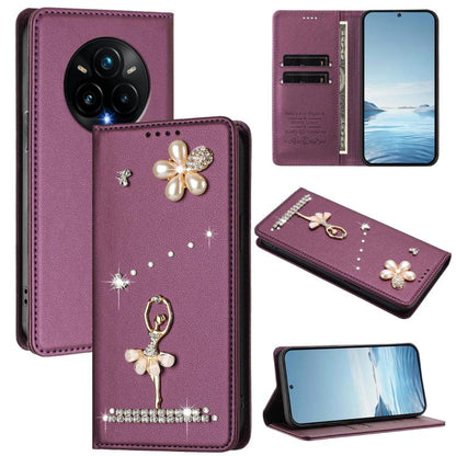 Ballet Girl Diamond Studded RFID Vegan Leather Phone Case, For Realme C71 4G Global, For Realme GT 7 5G Global, For Realme V70 5G / C75 5G, For Realme Narzo 80 Pro / 14 Pro 5G India, For Realme C75 4G Global / P3x 5G, For Realme Narzo 80x              ...