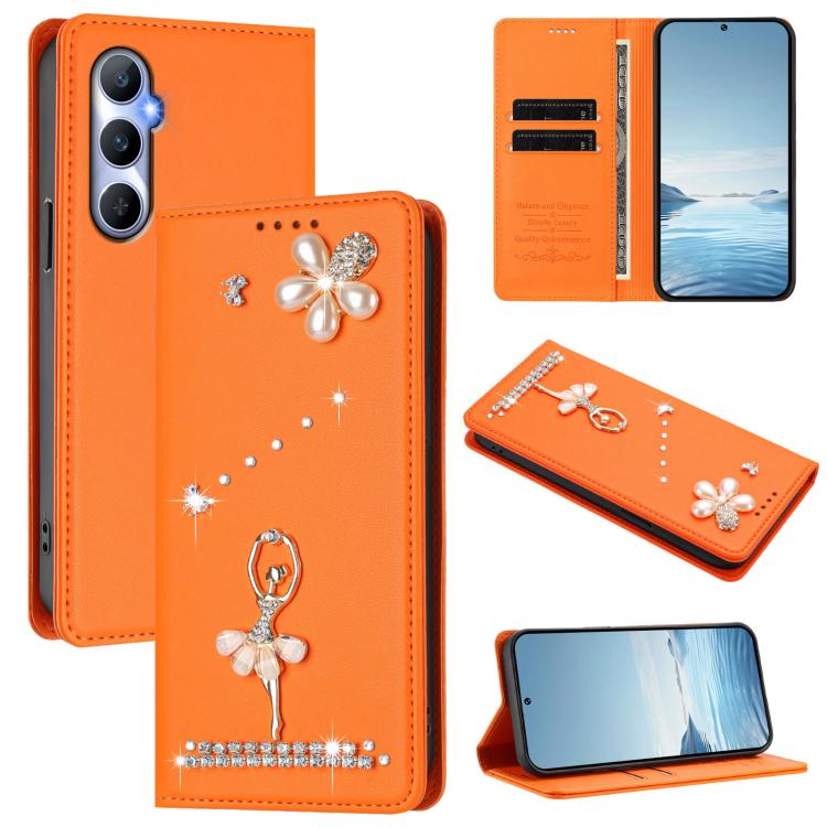 Ballet Girl Diamond Studded RFID Vegan Leather Phone Case, For Realme GT5 240W 5G / GT5 5G, For Realme Narzo 60 Pro Global, For Realme C65 4G Global, For Realme C55 4G Global / Narzo N55, For Realme C33 2023 / C33, For Realme 10T 5G / 10s 5G / 9i      ...