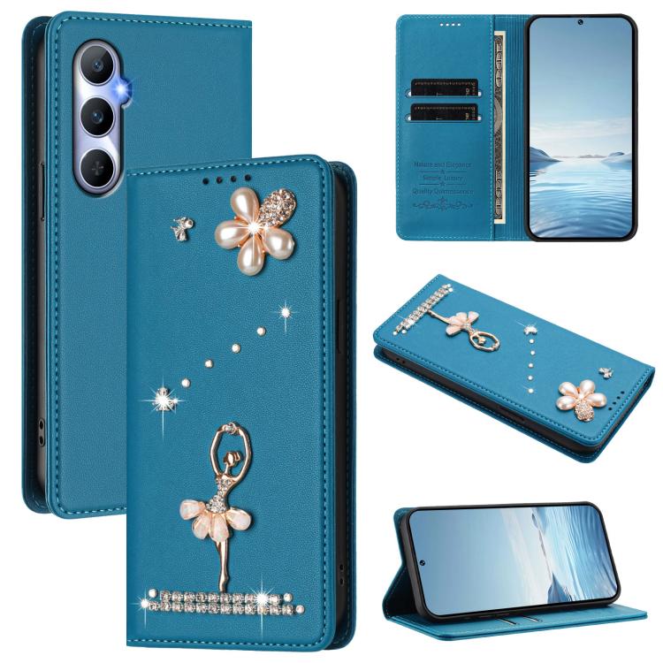 Ballet Girl Diamond Studded RFID Vegan Leather Phone Case, For Realme GT5 240W 5G / GT5 5G, For Realme Narzo 60 Pro Global, For Realme C65 4G Global, For Realme C55 4G Global / Narzo N55, For Realme C33 2023 / C33, For Realme 10T 5G / 10s 5G / 9i      ...