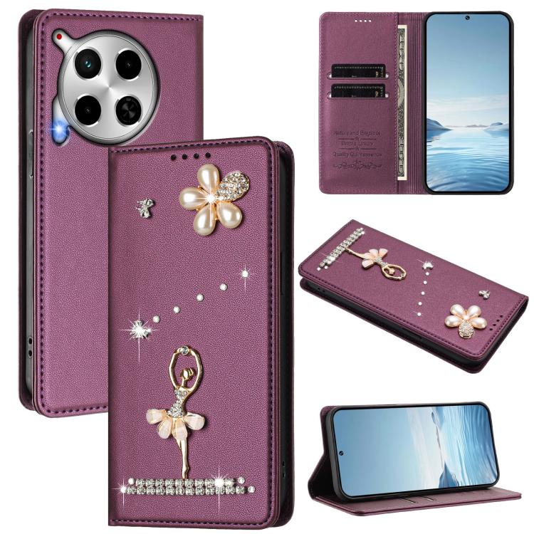 Ballet Girl Diamond Studded RFID Vegan Leather Phone Case, For Tecno Spark 20 Pro 5G, For Tecno Spark 10 Pro Magic Magenta, For Tecno Pova 6 / Pova 6 Pro, For Tecno Pova 6, For Tecno Camon 30 Pro, For Tecno Camon 30 Premier                             ...