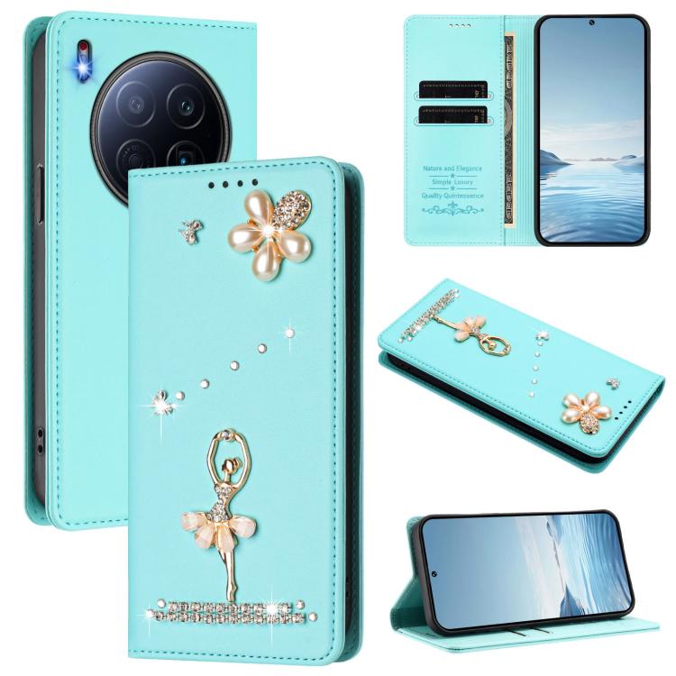 Ballet Girl Diamond Studded RFID Vegan Leather Phone Case, For Tecno Spark Go 1, For Tecno Camon 40 Pro, For Tecno Camon 40 Premier, For Tecno Camon 40, For Tecno Spark 30C 5G / Pop 9 5G, For Tecno Camon 30S / 30S Pro                                   ...