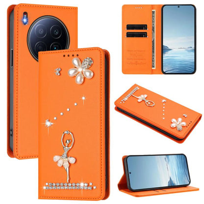 Ballet Girl Diamond Studded RFID Vegan Leather Phone Case, For Tecno Spark Go 1, For Tecno Camon 40 Pro, For Tecno Camon 40 Premier, For Tecno Camon 40, For Tecno Spark 30C 5G / Pop 9 5G, For Tecno Camon 30S / 30S Pro                                   ...