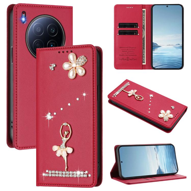 Ballet Girl Diamond Studded RFID Vegan Leather Phone Case, For Tecno Spark Go 1, For Tecno Camon 40 Pro, For Tecno Camon 40 Premier, For Tecno Camon 40, For Tecno Spark 30C 5G / Pop 9 5G, For Tecno Camon 30S / 30S Pro                                   ...