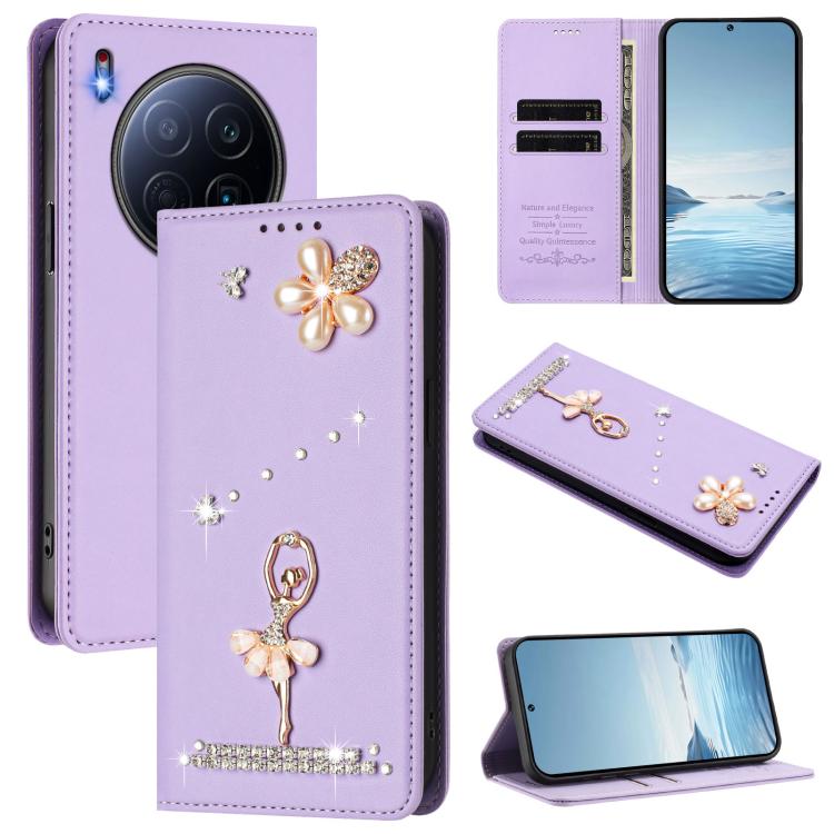 Ballet Girl Diamond Studded RFID Vegan Leather Phone Case, For Tecno Spark Go 1, For Tecno Camon 40 Pro, For Tecno Camon 40 Premier, For Tecno Camon 40, For Tecno Spark 30C 5G / Pop 9 5G, For Tecno Camon 30S / 30S Pro                                   ...