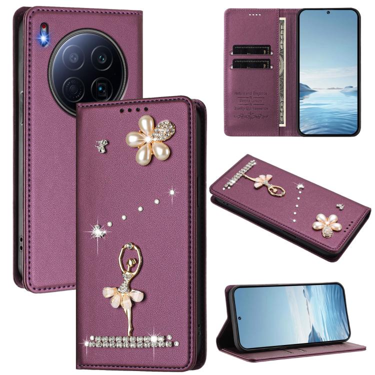Ballet Girl Diamond Studded RFID Vegan Leather Phone Case, For Tecno Spark Go 1, For Tecno Camon 40 Pro, For Tecno Camon 40 Premier, For Tecno Camon 40, For Tecno Spark 30C 5G / Pop 9 5G, For Tecno Camon 30S / 30S Pro                                   ...