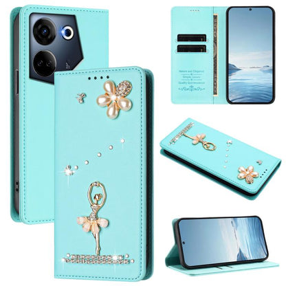 Ballet Girl Diamond Studded RFID Vegan Leather Phone Case, For Tecno Camon 20 Premier, For Tecno Camon 20 Pro 5G, For Tecno Camon 20 Pro 4G / Camon 20 4G, For Tecno Pop 7 Pro, For Tecno Spark 10 5G, For Tecno Spark 10C / Spark 10                       ...