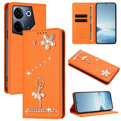 Ballet Girl Diamond Studded RFID Vegan Leather Phone Case, For Tecno Camon 20 Premier, For Tecno Camon 20 Pro 5G, For Tecno Camon 20 Pro 4G / Camon 20 4G, For Tecno Pop 7 Pro, For Tecno Spark 10 5G, For Tecno Spark 10C / Spark 10                       ...