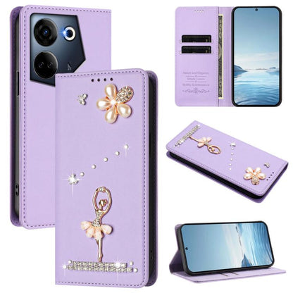 Ballet Girl Diamond Studded RFID Vegan Leather Phone Case, For Tecno Camon 20 Premier, For Tecno Camon 20 Pro 5G, For Tecno Camon 20 Pro 4G / Camon 20 4G, For Tecno Pop 7 Pro, For Tecno Spark 10 5G, For Tecno Spark 10C / Spark 10                       ...