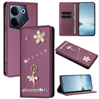 Ballet Girl Diamond Studded RFID Vegan Leather Phone Case, For Tecno Camon 20 Premier, For Tecno Camon 20 Pro 5G, For Tecno Camon 20 Pro 4G / Camon 20 4G, For Tecno Pop 7 Pro, For Tecno Spark 10 5G, For Tecno Spark 10C / Spark 10                       ...