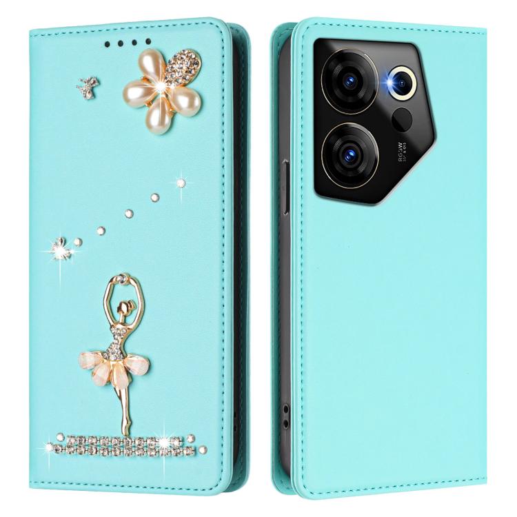 Ballet Girl Diamond Studded RFID Vegan Leather Phone Case, For Tecno Camon 20 Premier, For Tecno Camon 20 Pro 5G, For Tecno Camon 20 Pro 4G / Camon 20 4G, For Tecno Pop 7 Pro, For Tecno Spark 10 5G, For Tecno Spark 10C / Spark 10                       ...