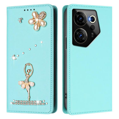 Ballet Girl Diamond Studded RFID Vegan Leather Phone Case, For Tecno Camon 20 Premier, For Tecno Camon 20 Pro 5G, For Tecno Camon 20 Pro 4G / Camon 20 4G, For Tecno Pop 7 Pro, For Tecno Spark 10 5G, For Tecno Spark 10C / Spark 10                       ...