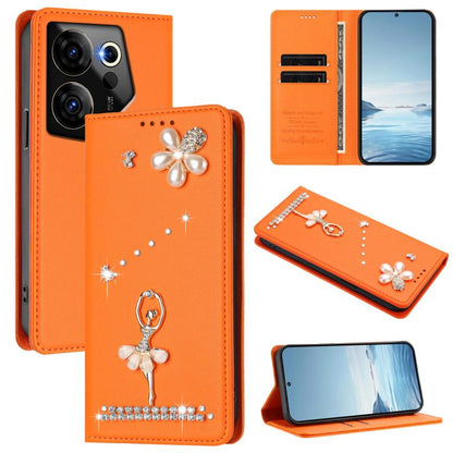 Ballet Girl Diamond Studded RFID Vegan Leather Phone Case, For Tecno Camon 20 Premier, For Tecno Camon 20 Pro 5G, For Tecno Camon 20 Pro 4G / Camon 20 4G, For Tecno Pop 7 Pro, For Tecno Spark 10 5G, For Tecno Spark 10C / Spark 10                       ...