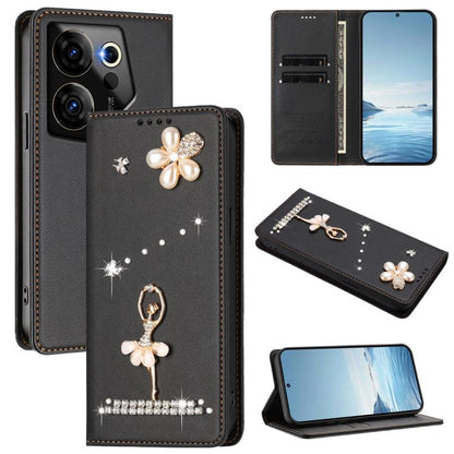 Ballet Girl Diamond Studded RFID Vegan Leather Phone Case, For Tecno Camon 20 Premier, For Tecno Camon 20 Pro 5G, For Tecno Camon 20 Pro 4G / Camon 20 4G, For Tecno Pop 7 Pro, For Tecno Spark 10 5G, For Tecno Spark 10C / Spark 10                       ...