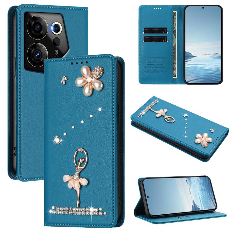 Ballet Girl Diamond Studded RFID Vegan Leather Phone Case, For Tecno Camon 20 Premier, For Tecno Camon 20 Pro 5G, For Tecno Camon 20 Pro 4G / Camon 20 4G, For Tecno Pop 7 Pro, For Tecno Spark 10 5G, For Tecno Spark 10C / Spark 10                       ...