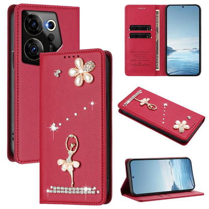 Ballet Girl Diamond Studded RFID Vegan Leather Phone Case, For Tecno Camon 20 Premier, For Tecno Camon 20 Pro 5G, For Tecno Camon 20 Pro 4G / Camon 20 4G, For Tecno Pop 7 Pro, For Tecno Spark 10 5G, For Tecno Spark 10C / Spark 10                       ...