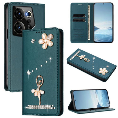 Ballet Girl Diamond Studded RFID Vegan Leather Phone Case, For Tecno Camon 20 Premier, For Tecno Camon 20 Pro 5G, For Tecno Camon 20 Pro 4G / Camon 20 4G, For Tecno Pop 7 Pro, For Tecno Spark 10 5G, For Tecno Spark 10C / Spark 10                       ...