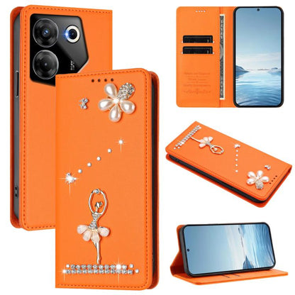 Ballet Girl Diamond Studded RFID Vegan Leather Phone Case, For Tecno Camon 20 Premier, For Tecno Camon 20 Pro 5G, For Tecno Camon 20 Pro 4G / Camon 20 4G, For Tecno Pop 7 Pro, For Tecno Spark 10 5G, For Tecno Spark 10C / Spark 10                       ...