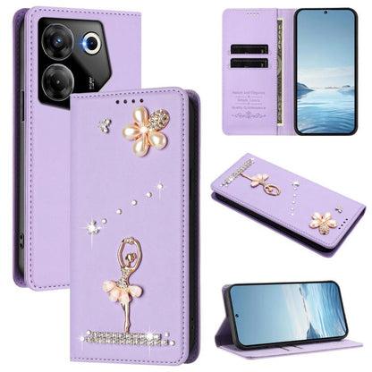 Ballet Girl Diamond Studded RFID Vegan Leather Phone Case, For Tecno Camon 20 Premier, For Tecno Camon 20 Pro 5G, For Tecno Camon 20 Pro 4G / Camon 20 4G, For Tecno Pop 7 Pro, For Tecno Spark 10 5G, For Tecno Spark 10C / Spark 10                       ...
