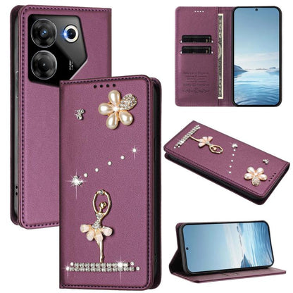 Ballet Girl Diamond Studded RFID Vegan Leather Phone Case, For Tecno Camon 20 Premier, For Tecno Camon 20 Pro 5G, For Tecno Camon 20 Pro 4G / Camon 20 4G, For Tecno Pop 7 Pro, For Tecno Spark 10 5G, For Tecno Spark 10C / Spark 10                       ...