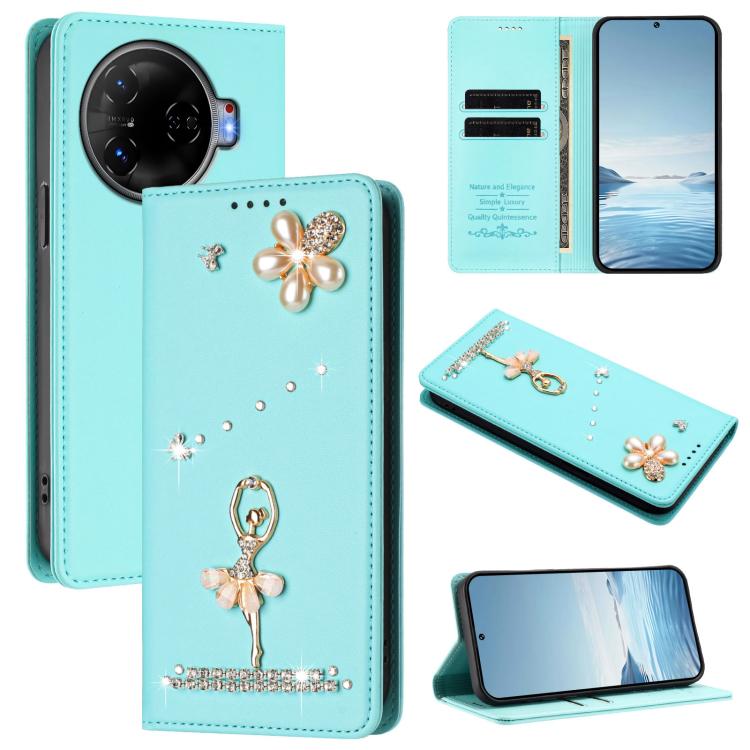 Ballet Girl Diamond Studded RFID Vegan Leather Phone Case, For Tecno Spark 20 Pro 5G, For Tecno Spark 10 Pro Magic Magenta, For Tecno Pova 6 / Pova 6 Pro, For Tecno Pova 6, For Tecno Camon 30 Pro, For Tecno Camon 30 Premier                             ...