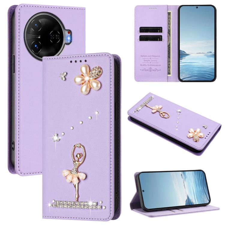 Ballet Girl Diamond Studded RFID Vegan Leather Phone Case, For Tecno Spark 20 Pro 5G, For Tecno Spark 10 Pro Magic Magenta, For Tecno Pova 6 / Pova 6 Pro, For Tecno Pova 6, For Tecno Camon 30 Pro, For Tecno Camon 30 Premier                             ...