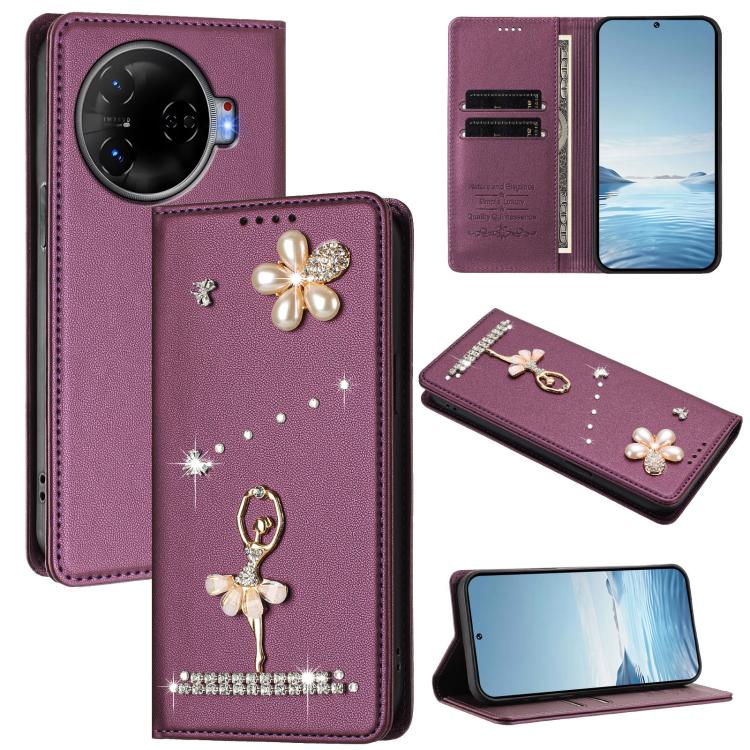 Ballet Girl Diamond Studded RFID Vegan Leather Phone Case, For Tecno Spark 20 Pro 5G, For Tecno Spark 10 Pro Magic Magenta, For Tecno Pova 6 / Pova 6 Pro, For Tecno Pova 6, For Tecno Camon 30 Pro, For Tecno Camon 30 Premier                             ...