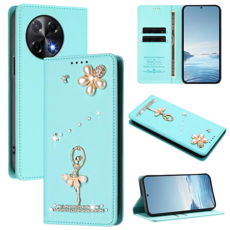 Ballet Girl Diamond Studded RFID Vegan Leather Phone Case, For Tecno Spark Go 1, For Tecno Camon 40 Pro, For Tecno Camon 40 Premier, For Tecno Camon 40, For Tecno Spark 30C 5G / Pop 9 5G, For Tecno Camon 30S / 30S Pro                                   ...