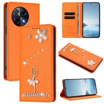 Ballet Girl Diamond Studded RFID Vegan Leather Phone Case, For Tecno Spark Go 1, For Tecno Camon 40 Pro, For Tecno Camon 40 Premier, For Tecno Camon 40, For Tecno Spark 30C 5G / Pop 9 5G, For Tecno Camon 30S / 30S Pro                                   ...