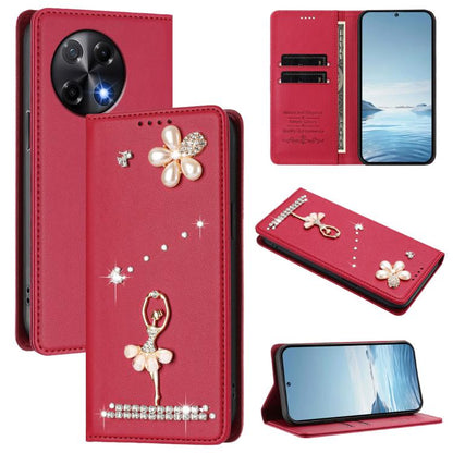 Ballet Girl Diamond Studded RFID Vegan Leather Phone Case, For Tecno Spark Go 1, For Tecno Camon 40 Pro, For Tecno Camon 40 Premier, For Tecno Camon 40, For Tecno Spark 30C 5G / Pop 9 5G, For Tecno Camon 30S / 30S Pro                                   ...