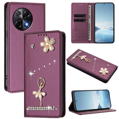 Ballet Girl Diamond Studded RFID Vegan Leather Phone Case, For Tecno Spark Go 1, For Tecno Camon 40 Pro, For Tecno Camon 40 Premier, For Tecno Camon 40, For Tecno Spark 30C 5G / Pop 9 5G, For Tecno Camon 30S / 30S Pro                                   ...