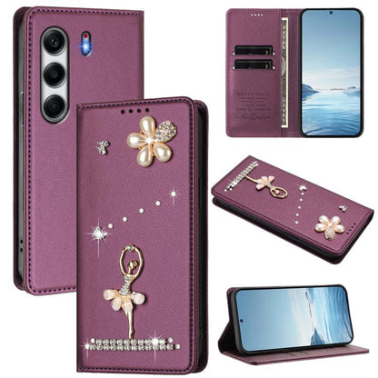 Ballet Girl Diamond Studded RFID Vegan Leather Phone Case, For Tecno Spark Go 1, For Tecno Camon 40 Pro, For Tecno Camon 40 Premier, For Tecno Camon 40, For Tecno Spark 30C 5G / Pop 9 5G, For Tecno Camon 30S / 30S Pro                                   ...