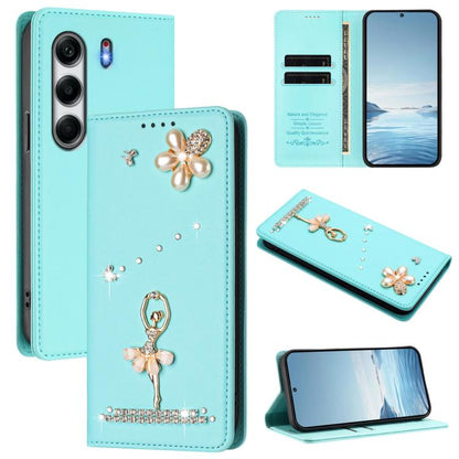 Ballet Girl Diamond Studded RFID Vegan Leather Phone Case, For Tecno Spark Go 1, For Tecno Camon 40 Pro, For Tecno Camon 40 Premier, For Tecno Camon 40, For Tecno Spark 30C 5G / Pop 9 5G, For Tecno Camon 30S / 30S Pro                                   ...