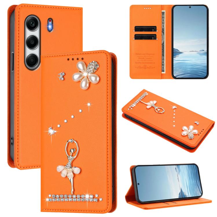 Ballet Girl Diamond Studded RFID Vegan Leather Phone Case, For Tecno Spark Go 1, For Tecno Camon 40 Pro, For Tecno Camon 40 Premier, For Tecno Camon 40, For Tecno Spark 30C 5G / Pop 9 5G, For Tecno Camon 30S / 30S Pro                                   ...