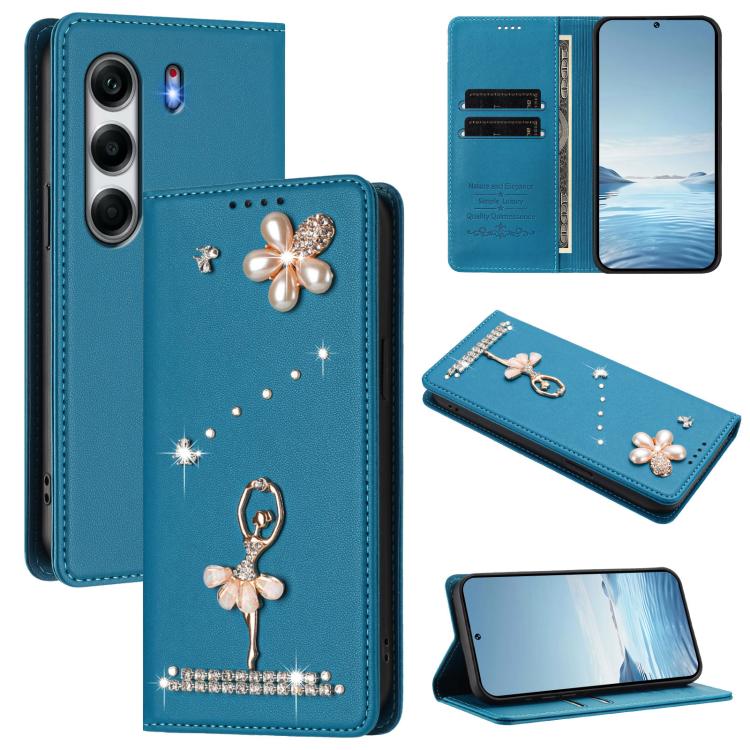 Ballet Girl Diamond Studded RFID Vegan Leather Phone Case, For Tecno Spark Go 1, For Tecno Camon 40 Pro, For Tecno Camon 40 Premier, For Tecno Camon 40, For Tecno Spark 30C 5G / Pop 9 5G, For Tecno Camon 30S / 30S Pro                                   ...