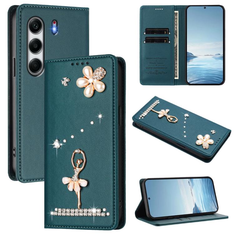 Ballet Girl Diamond Studded RFID Vegan Leather Phone Case, For Tecno Spark Go 1, For Tecno Camon 40 Pro, For Tecno Camon 40 Premier, For Tecno Camon 40, For Tecno Spark 30C 5G / Pop 9 5G, For Tecno Camon 30S / 30S Pro                                   ...