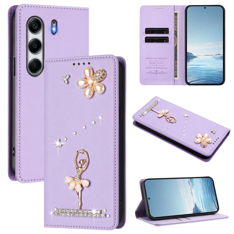 Ballet Girl Diamond Studded RFID Vegan Leather Phone Case, For Tecno Spark Go 1, For Tecno Camon 40 Pro, For Tecno Camon 40 Premier, For Tecno Camon 40, For Tecno Spark 30C 5G / Pop 9 5G, For Tecno Camon 30S / 30S Pro                                   ...