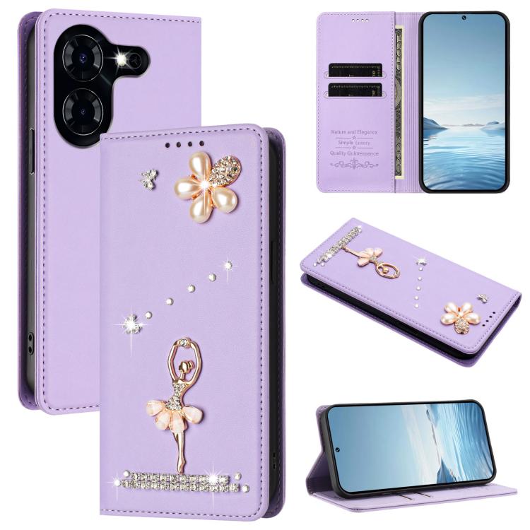 Ballet Girl Diamond Studded RFID Vegan Leather Phone Case, For Tecno Spark 20 Pro 5G, For Tecno Spark 10 Pro Magic Magenta, For Tecno Pova 6 / Pova 6 Pro, For Tecno Pova 6, For Tecno Camon 30 Pro, For Tecno Camon 30 Premier                             ...