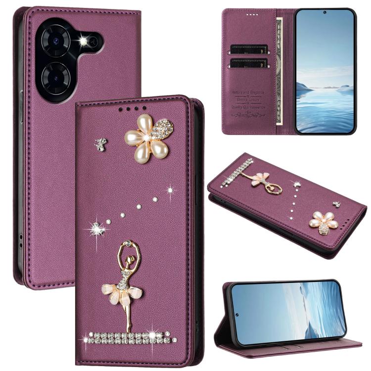 Ballet Girl Diamond Studded RFID Vegan Leather Phone Case, For Tecno Spark 20 Pro 5G, For Tecno Spark 10 Pro Magic Magenta, For Tecno Pova 6 / Pova 6 Pro, For Tecno Pova 6, For Tecno Camon 30 Pro, For Tecno Camon 30 Premier                             ...